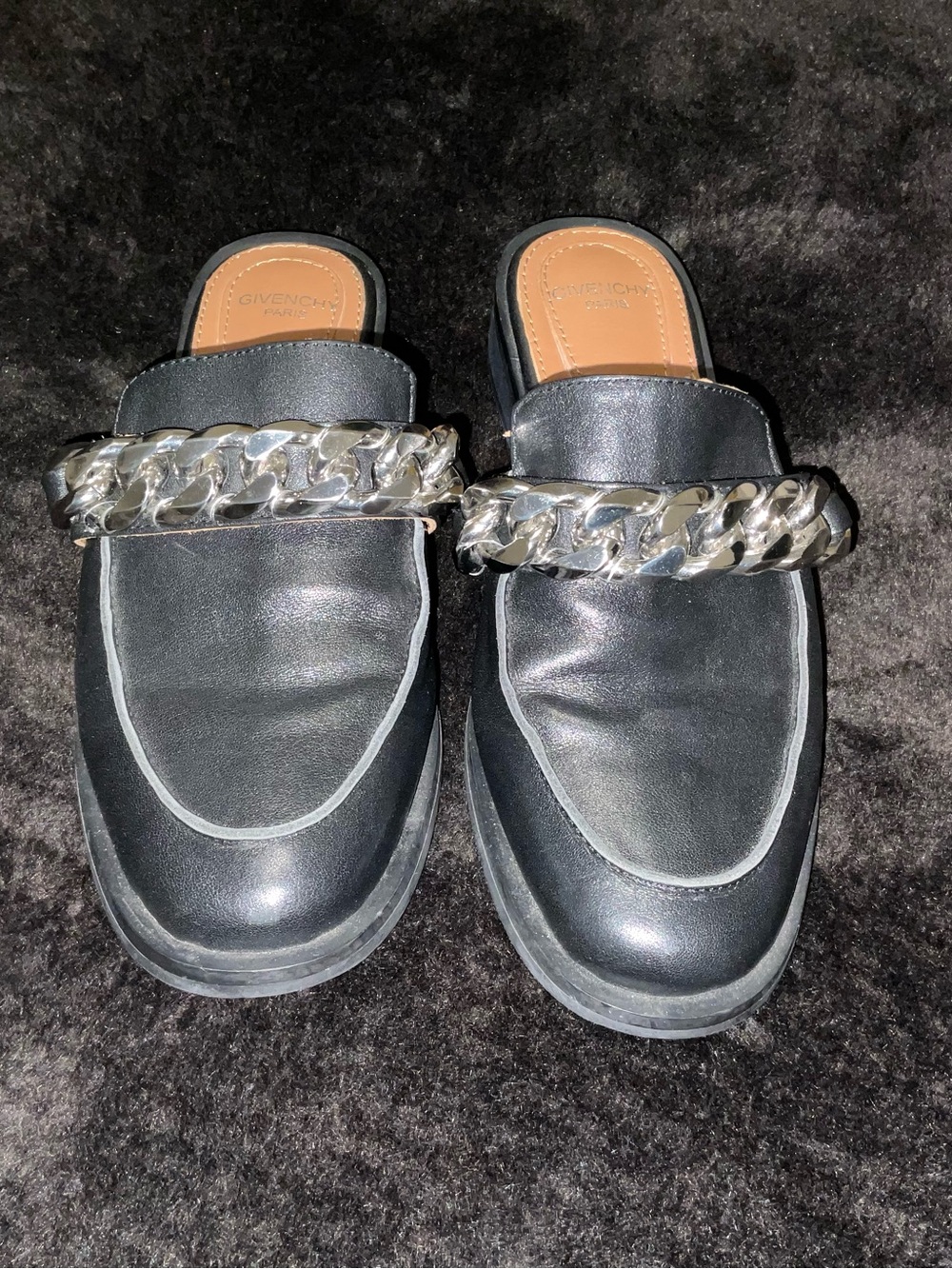 Givenchy Paris (Authentic) Mule Slides with Silver Decorative Chain - Picture 2 of 5